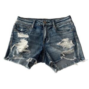 American Eagle Distressed Midi Denim Shorts